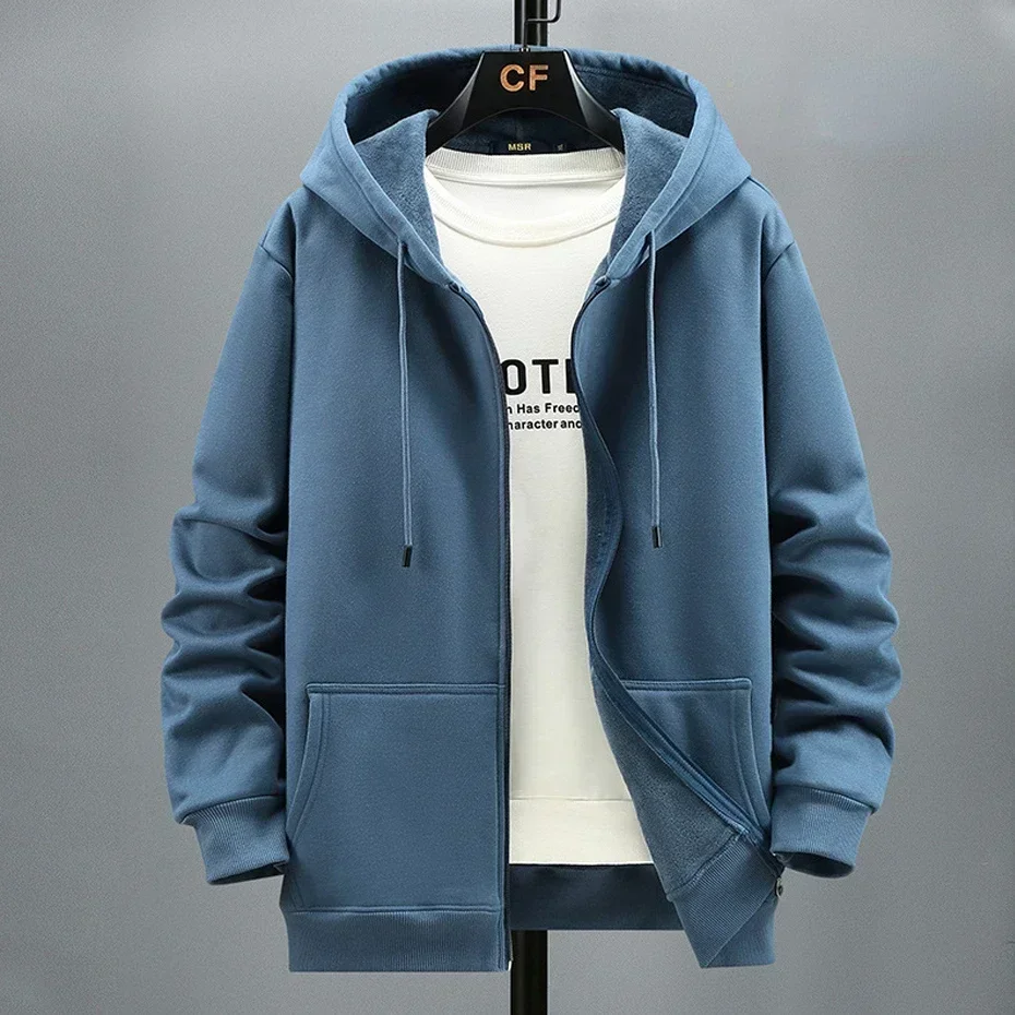 

2023 Men Zip Oversized Hoodie Plus Sized Fleece Hood Long Sleeve Top Male Sweatshirt Zipper Loose Baggy Big Size Plus Large 12XL