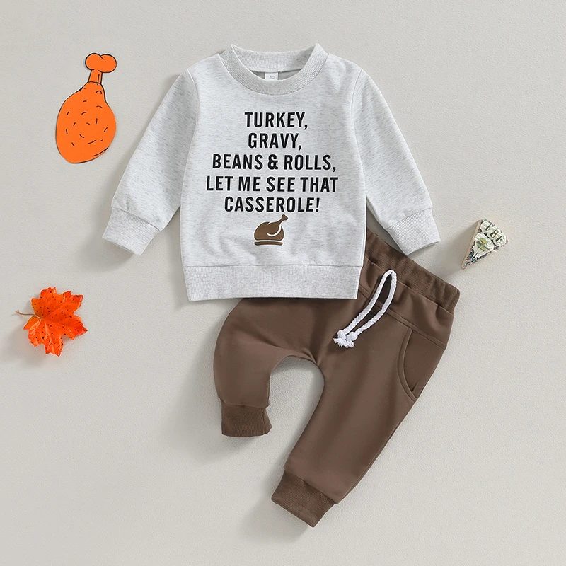 

2023-07-30 Lioraitiin 0-3Years Toddler Baby Boy Girl 2Pcs Thanksgiving Day Clothing Long Sleeve Letter Sweatshirt Top Solid Pant