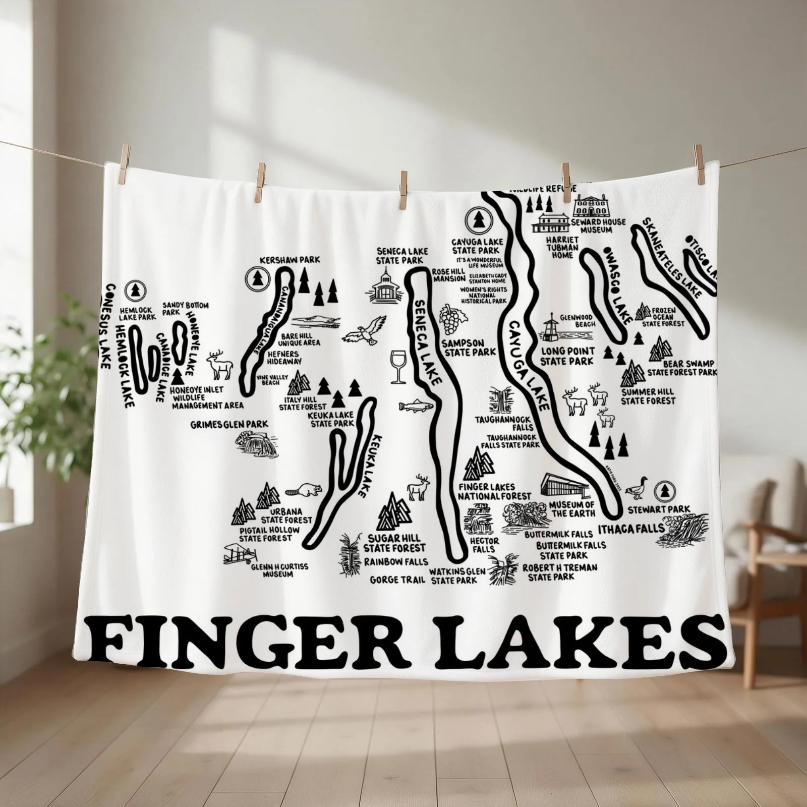 Finger Lakes Map Throw Blanket Travel Thin Summer Blankets For Baby Blankets
