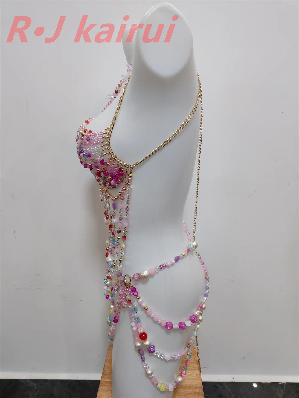 Fashion Sexy Metal Neck Pastal Pink Beads Top&Belly Unique Party Jewelry Accessories