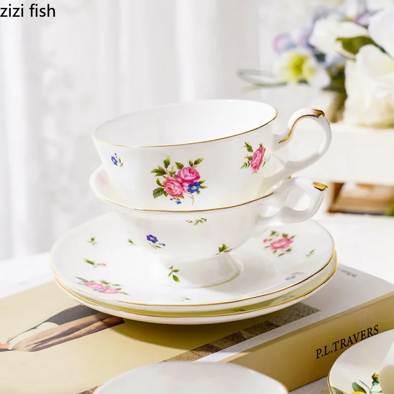 Ensemble de tasses à café et plats en céramique de Style européen, tasse de thé au lait de l'après-midi, tasses à jus, récipient de boissons à motif Floral rétro