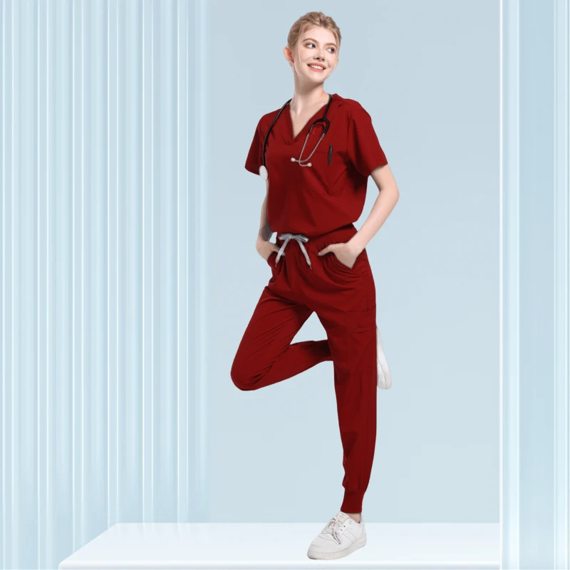 Multicolour Jogger Suit Nurse Scrubs Set Medical Gradient Color Work Clothes Doctor Nursing Uniform Pharmacist Tops Pocket Pants