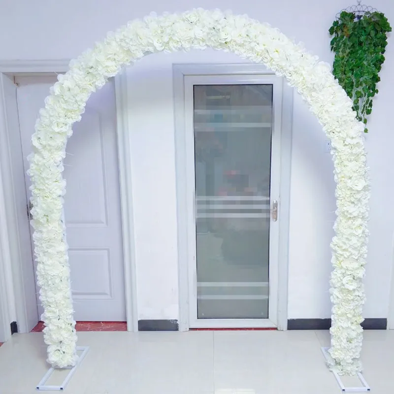 White Theme Party Stage Decoration U Shape Arch Sets Artificial Rose Hydrangea Flowers With Metal Shelf For Wedding Baby Shower