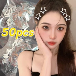 50pcs Y2K Silver Hair Clip Women Girls Metal Star Headwears Barrette Sweet Punk Snap Bobby Pins Hairclips Accessories