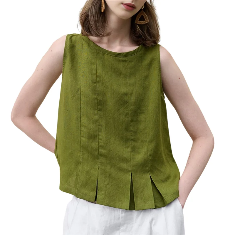 Women's Linen Sleeveless Tank Tops Summer Shirts Casual Blouses-A55G