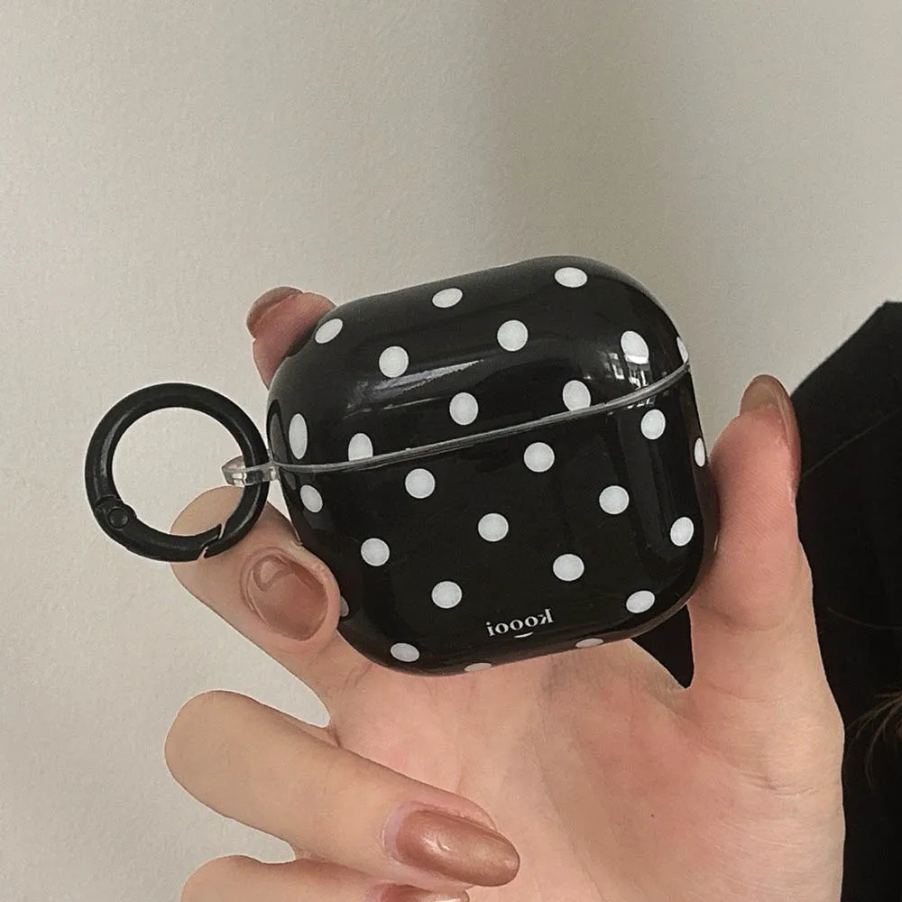 بسيطة الكورية أبيض أسود نمط البولكا نقطة مع حلقات واقية حقيبة سماعة الاذن مناسبة ل AirPods 1 2 3 4 Pro Pro2 Pro3 لينة #1