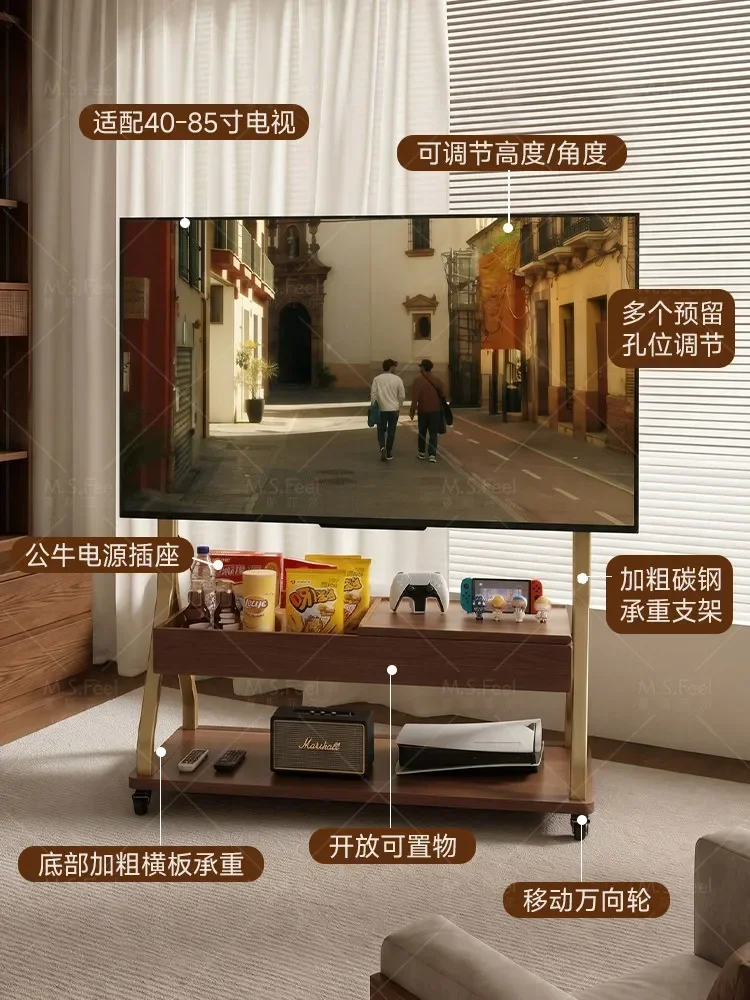 c6 solid wood movable bracket living room home floor with wheel storage TV cabinet Ready to ship and purchase with peace of mind