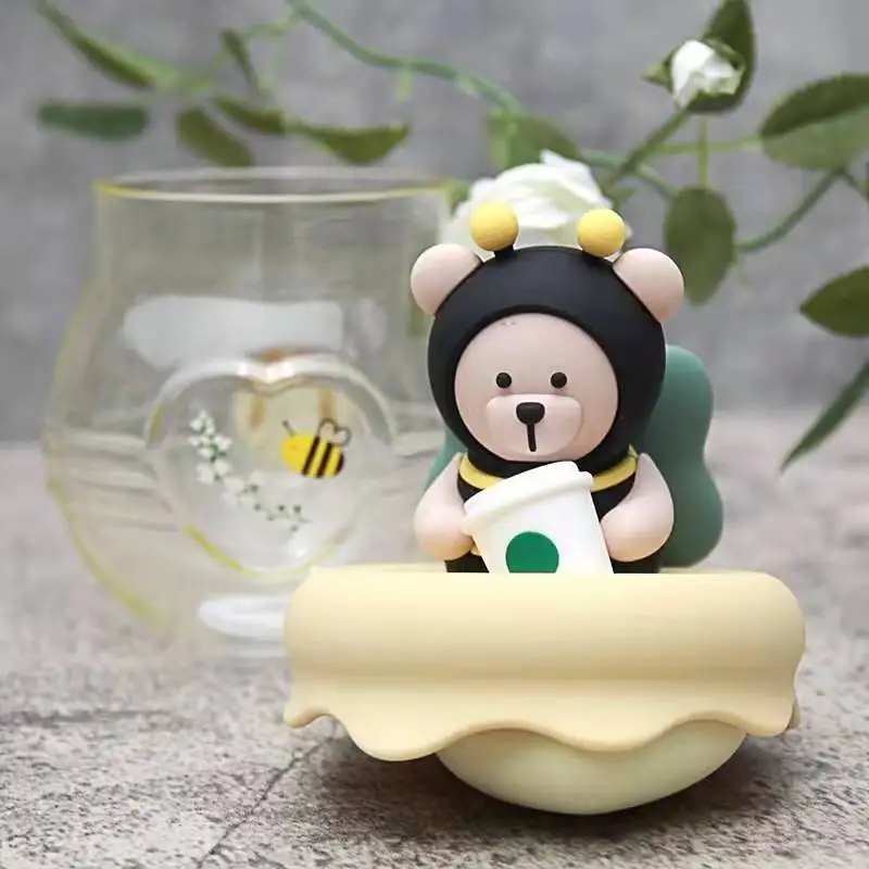 New Creative Cartoon Bee Tea Cup with Lid，Milk Glass with Handle, Coffee Cups,glass Mug,cup Set, Fall Mug ,cold Cups,kawaii Mug