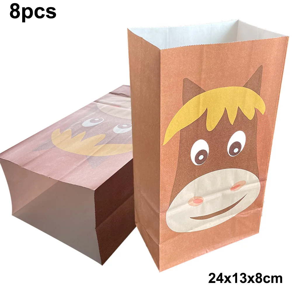 8 Pcs Fun Express Horse Treat Favor Bags Western Cowboy Cowgirl and Farm Horse Party Supplies Brown Birthday Gift Bag