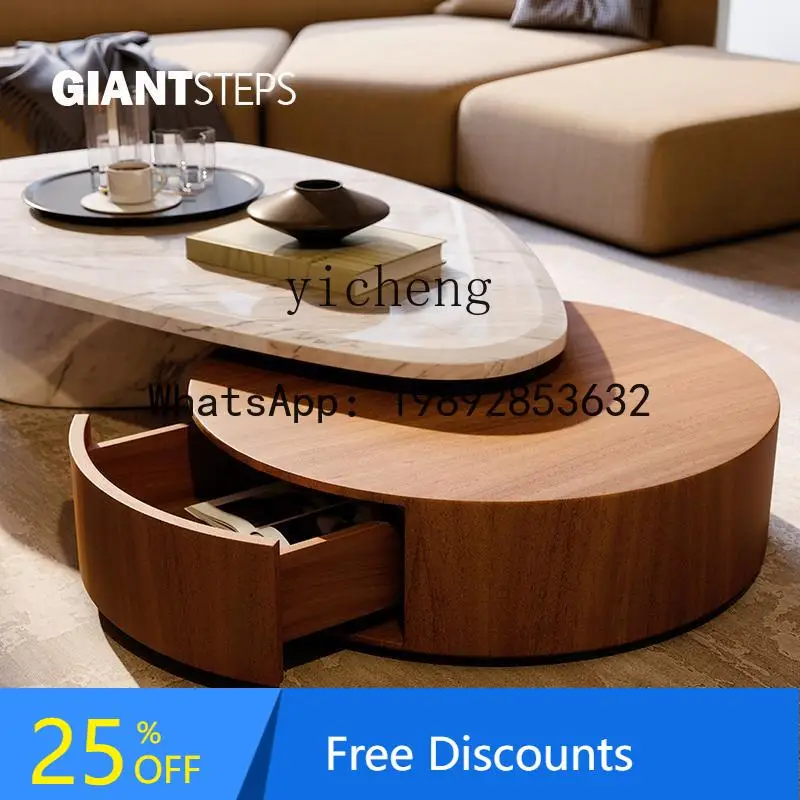 

Журнальный столик F1, гостиная, бытовая, маленькая квартира, светлый, роскошный, передвижной, с натуральным мрамором, овальный комбинированный журнальный столик