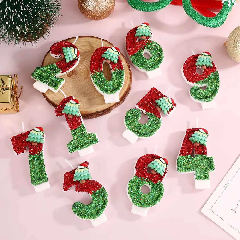 Cartoon Christmas Tree Candles, Red And Green Sequined Digital Candles, Christmas Cake Decoration Christmas Atmosphere