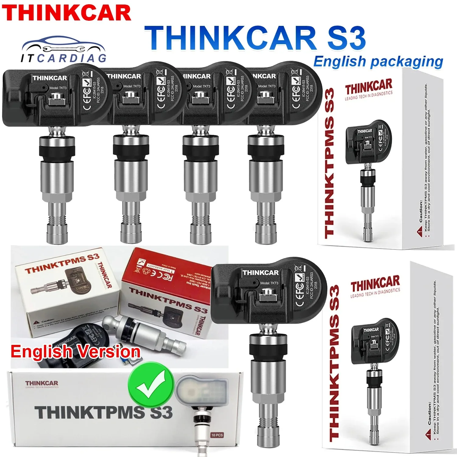 

Английская версия THINKCAR THINKTPMS S3 Программируемый датчик давления в шинах 315/433 МГц Покрытие 98% транспортных средств Модель THINKTPMS TKT3