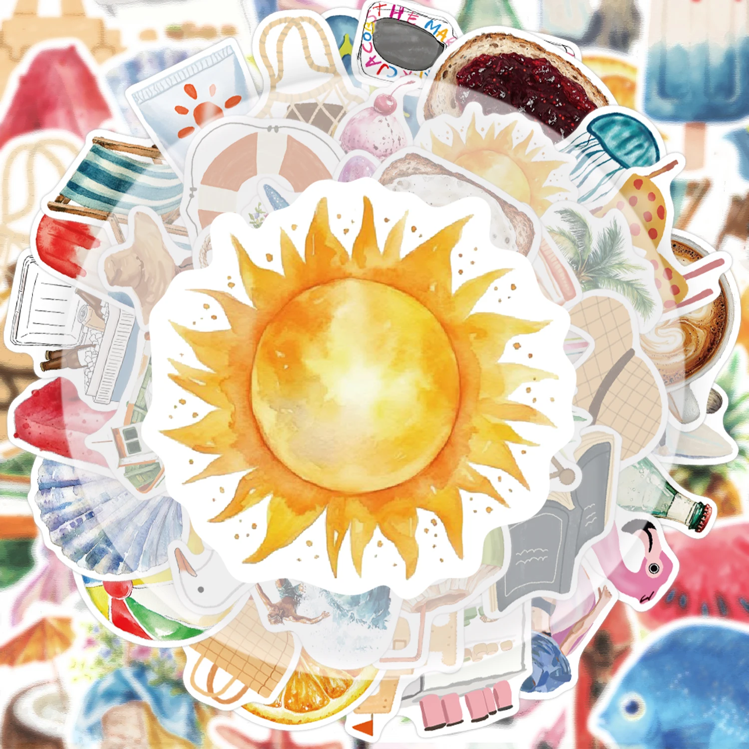 50 Summer Beach Graffiti Stickers, Suitable for Decorating Water Bottles, Laptops, Cell Phones, Suitcases, Skateboards, Guitars, Gift Boxes, and Party Decorations