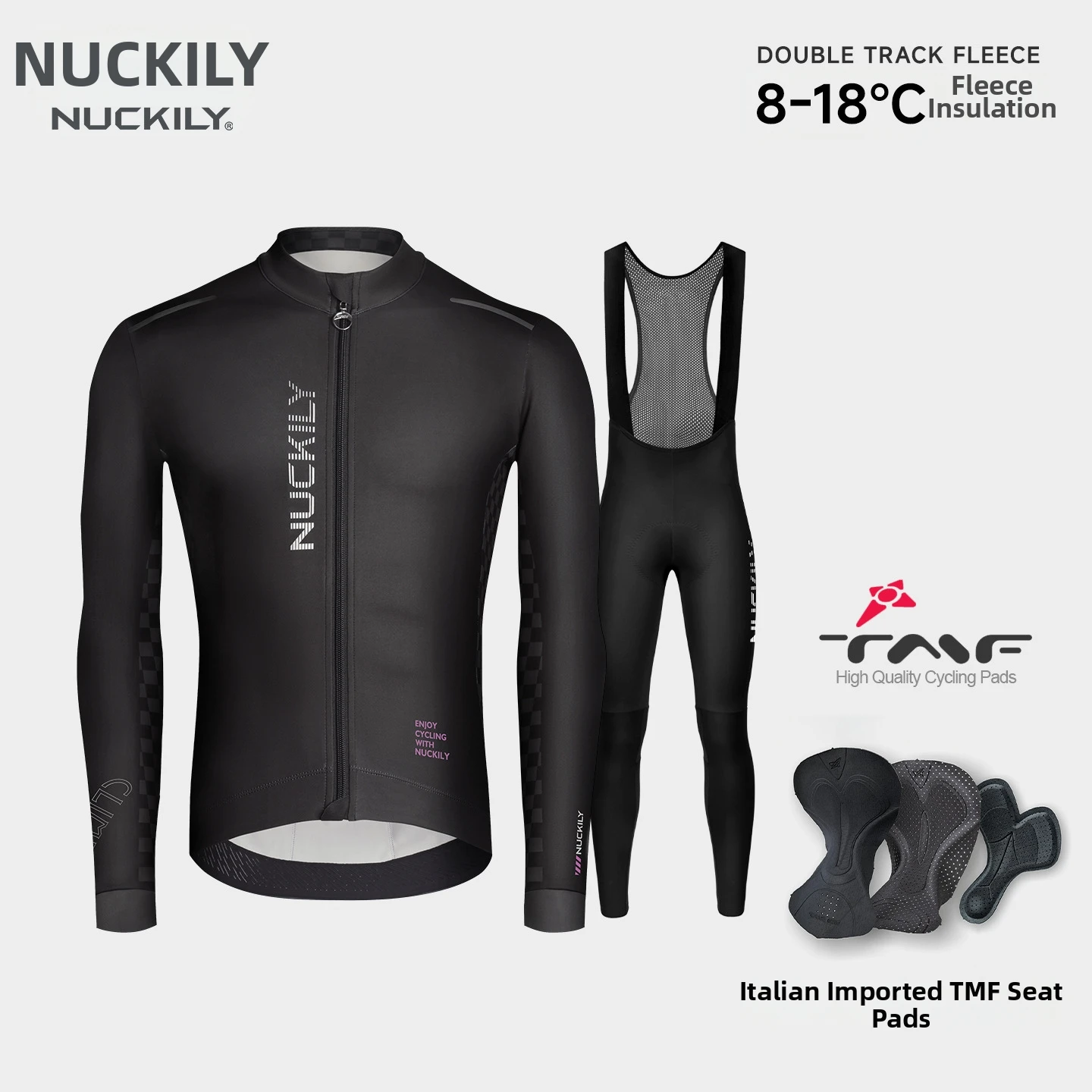 NUCKILY Pro Men's Thermal Cycling Set with Italian TMF Pad Fleece Lined Breathable Anti-Slip for Long