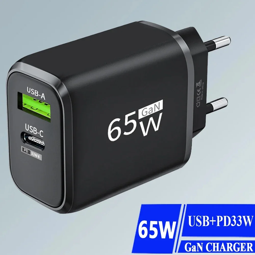 

GEFENIS Total 65 Вт GaN USB C Зарядное устройство PD Type C Быстрая быстрая зарядка Настенный адаптер для мобильного телефона для IPhone 15 Xiaomi 14 Samsung