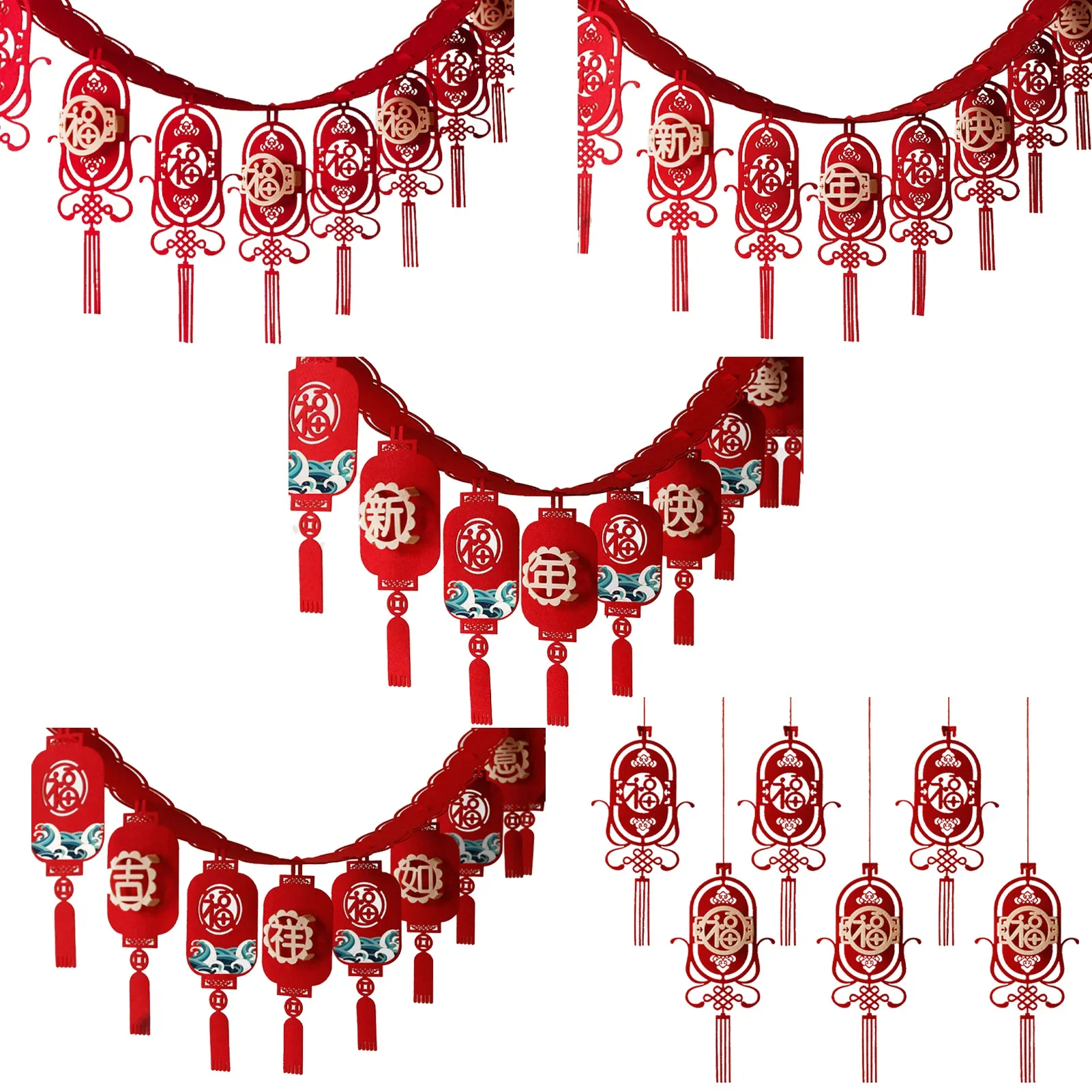

Chinese New Year Lucky Fu Tassel Pulling Flag Flannelette Chinese Spring Festival New Year Red Pendant Hanging Ornaments