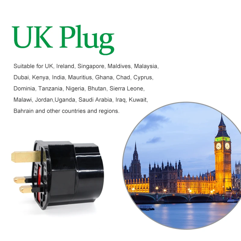 Multifunctional EU European To UK Plugs Adapter Power Converter 2 Pin Socket Travel 250V 13A Dubai Singapore Universal Adaptor