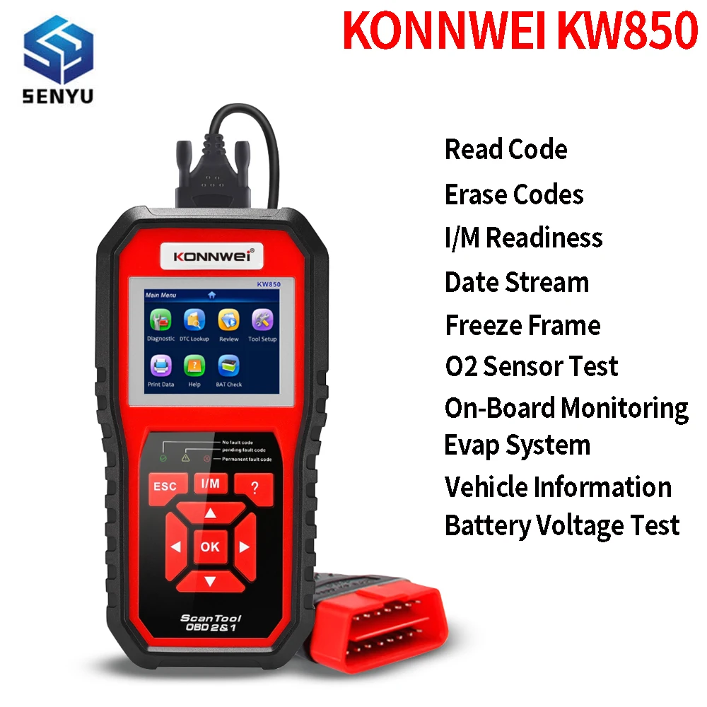 KONNWEI KW850 Car Diagnostic Tool Auto Scanner OBD2 Check Engine Full OBD 2 Function Battery Test Code Read Data pk AL519 NT301