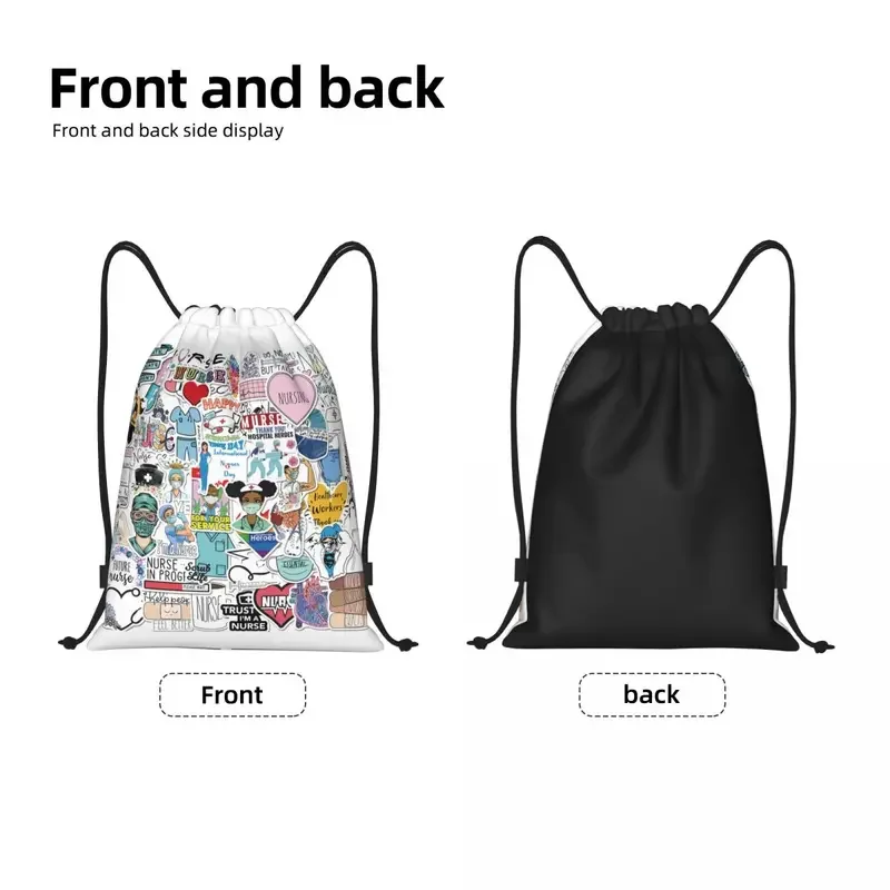 Custom Cartoon Doctors Nurse Drawstring Bags Men Women Lightweight Nursing Medical Print Sports Gym Storage Backpack