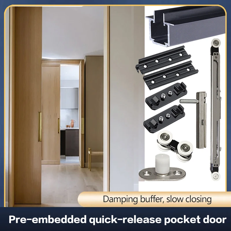 

Heavy Duty Pocket Door Sliding Door Hanging Rail Push And Pull Double Buffer Hanging Slide Rail Hardware Accessories