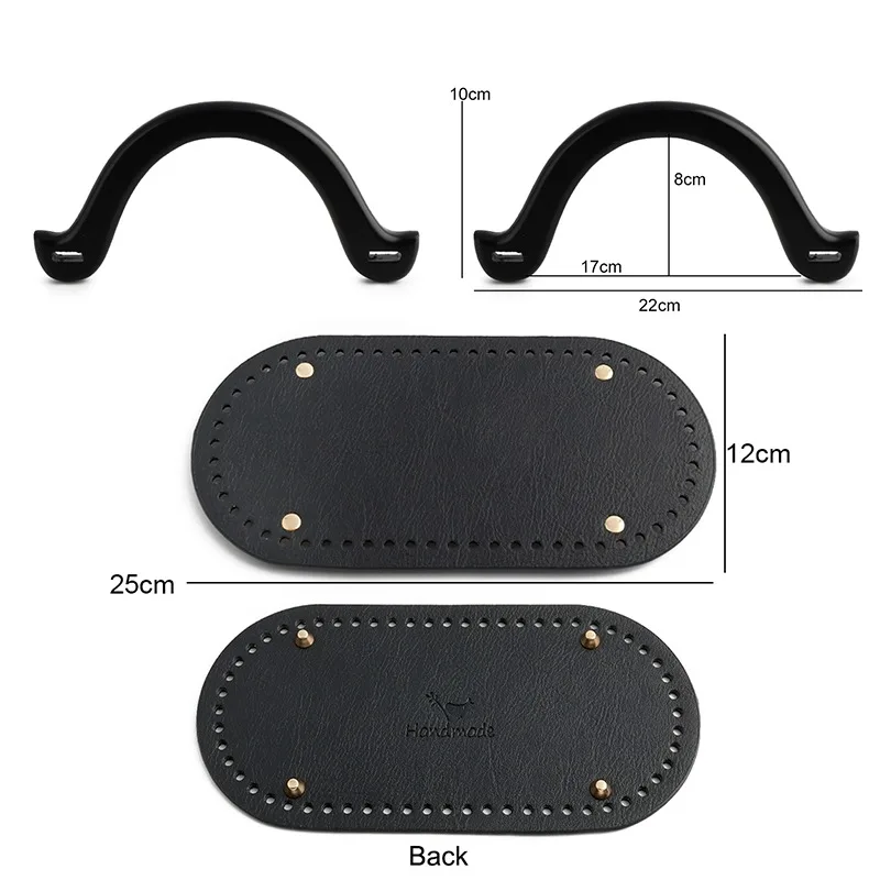 1Set/3PCS Oval Leather Bag Base with Curved Wooden Handles, DIY Handbag Accessories for Crochet Woven Tote Bag Making