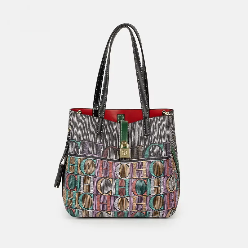 CH Art Color Printed Handbag Solid Color Handstrap Suitable Women's Daily Work Travel Daily Carrying 2026 New Bucket Bag