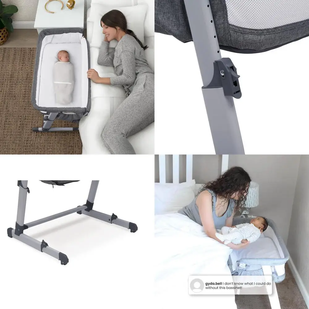 

Портативная сетчатая люлька с регулируемой высотой и съемной боковой стенкой - легкая детская кроватка, серая