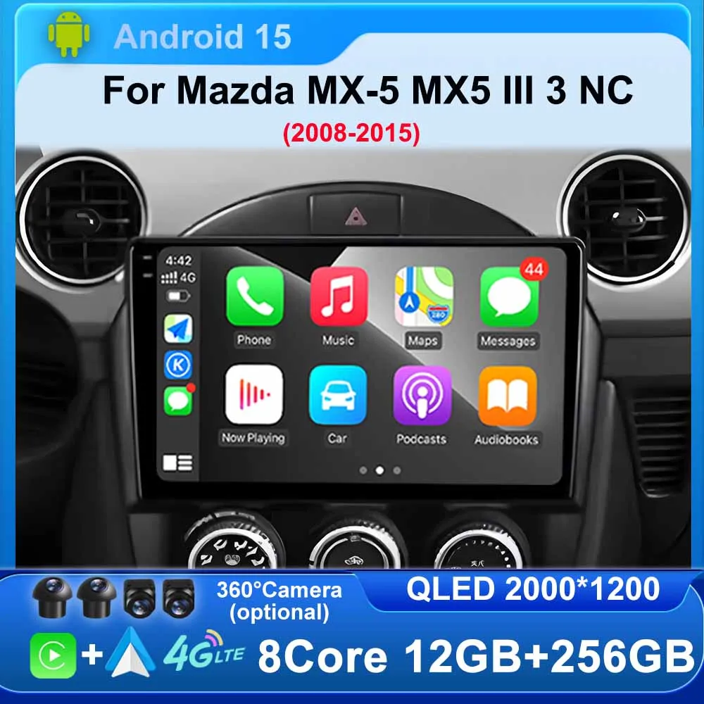 

Car Radio for Mazda MX-5 MX5 III 3 NC 2008 - 2015 Stereo Multimedia Player Carplay Android Auto GPS Video Screen 4G Wifi No DVD
