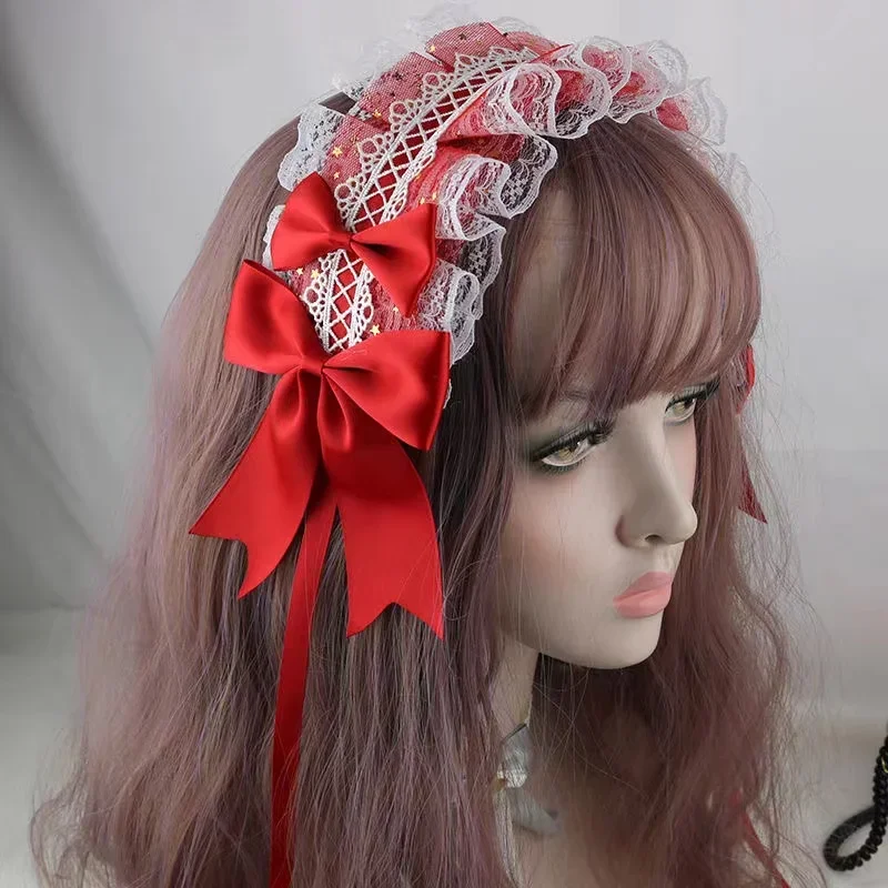 Adorável doce cabelo hoop anime maid cosplay bandana lolita laço flor headwear feito à mão para meninas mujer kawaii acessório de cabelo