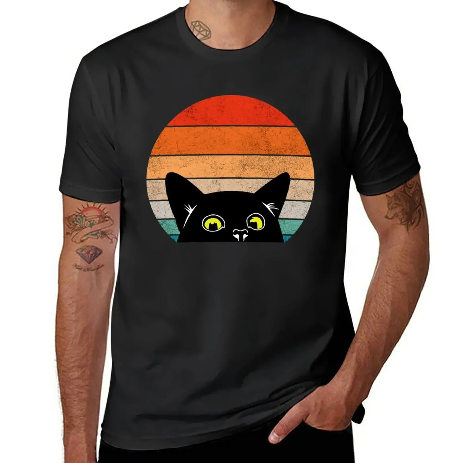 Vintage Retro Style Peeking Black Cat T-Shirt customs design your own heavyweights t shirt for men