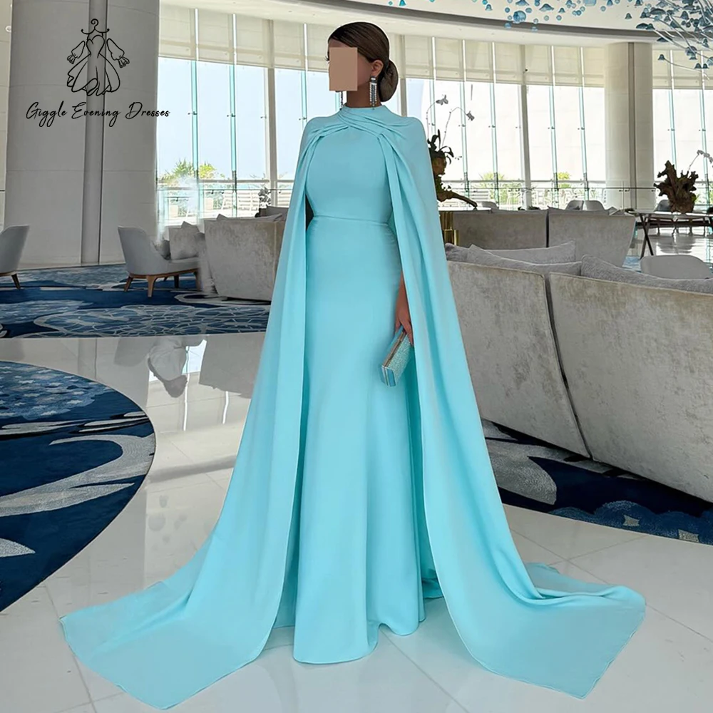 

Giggle Saudi Arabian Jersey Evening Dresses for Women O-Neck Shawl Cap Sleeves Mermaid Simple Special Occasion Gowns Customized