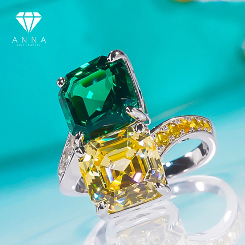 

Princess Square Fashion Romantic Girl Topaz Emerald Diamond 925 Sterling Silver Platinum Plated Ring Wedding Dinner Fine Jewelry