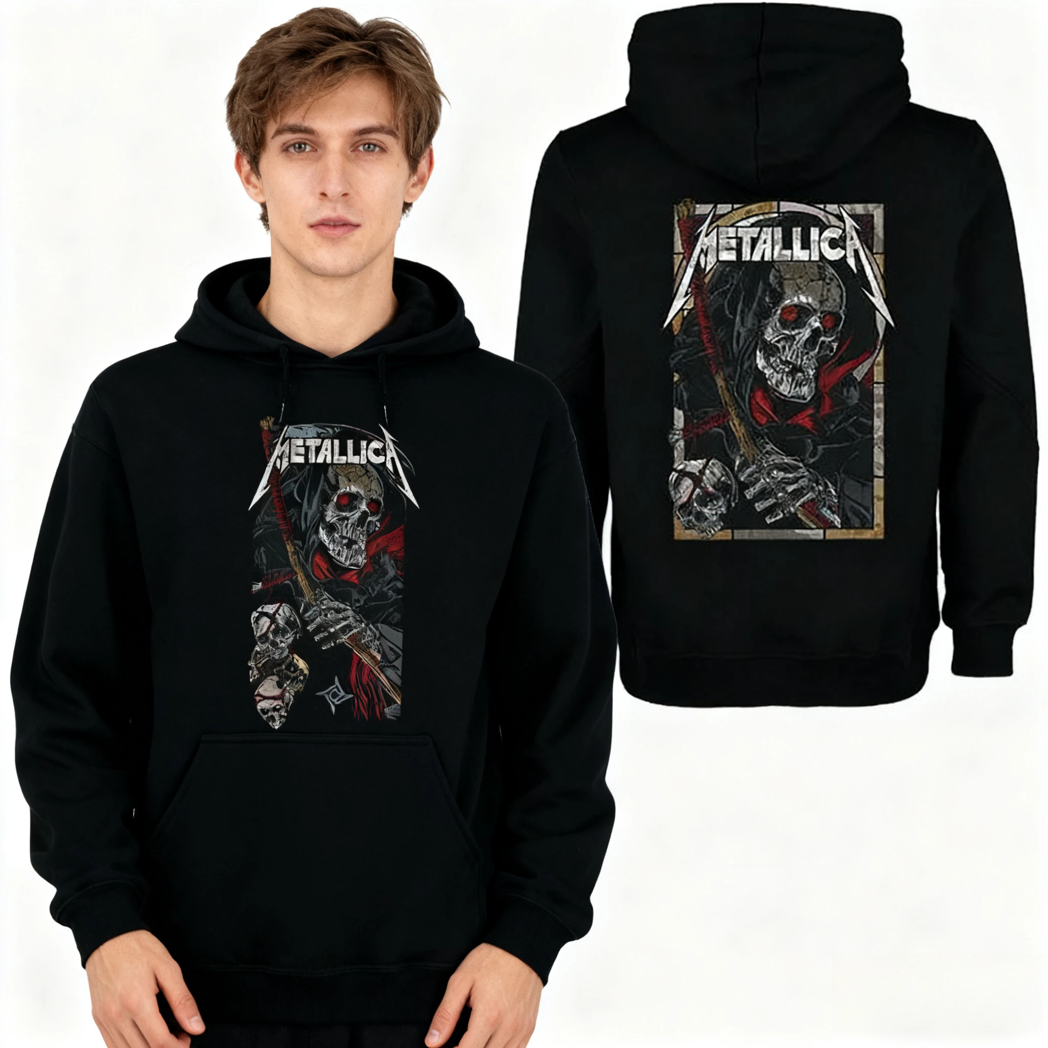 เสื้อฮู้ดพิมพ์ลาย METALLICA วงดนตรีเฮฟวีเมทัลอเมริกัน สำหรับผู้ชายและผู้หญิง สไตล์สตรีท ฮิปฮอป เสื้อสวมหัวทรงโอเวอร์ไซส์ สวมใส่สบาย