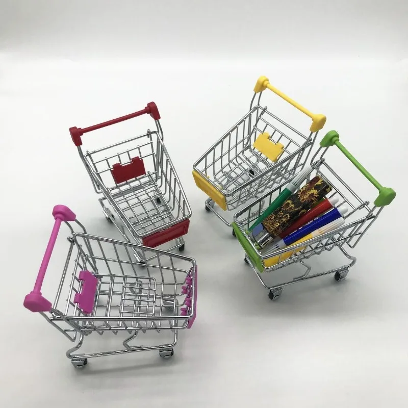 1:48 Mini Supermarket Shopping Trolley Cart Desktop Model Children's Toys Home Decoration Miniature