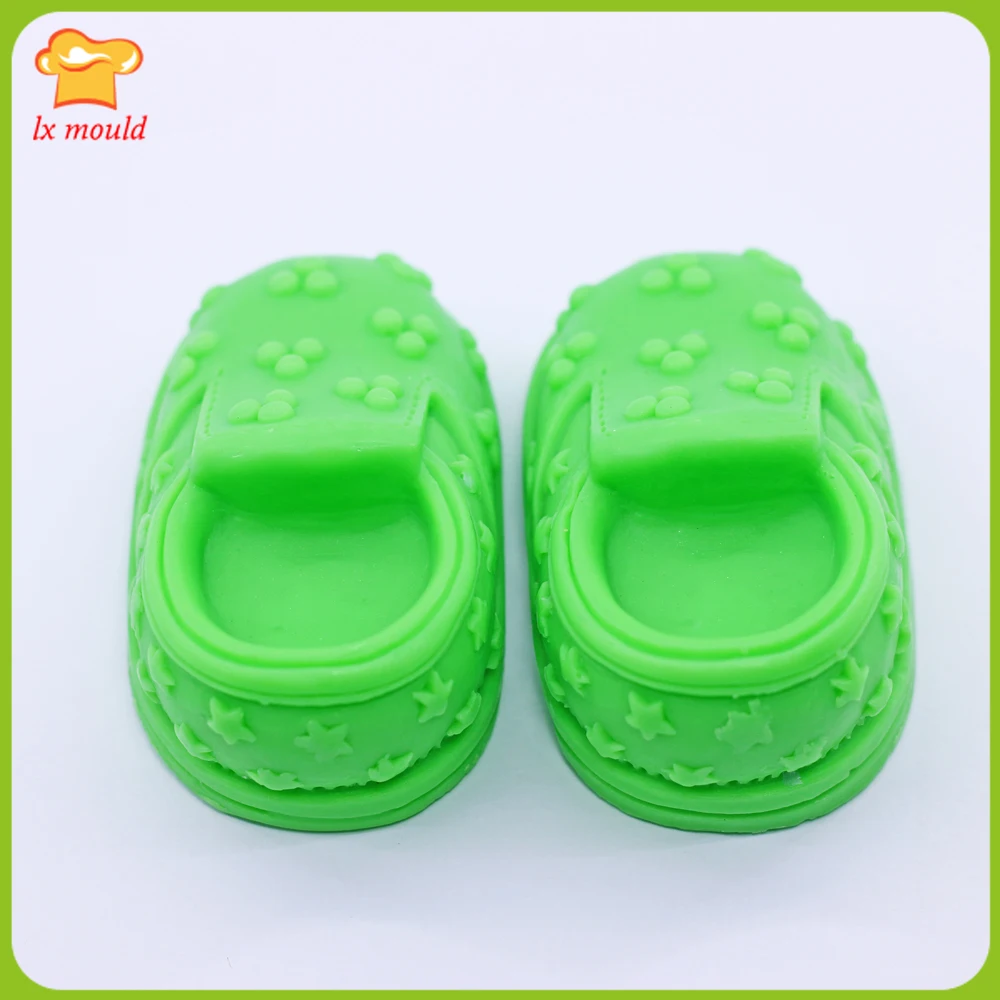 2-Hole Baby Shoe Silicone Molds Chocolate Cake Decorating Baking Topper 3D Relief Pearl & Pentagram Baby Shoes Candle Soap Mould