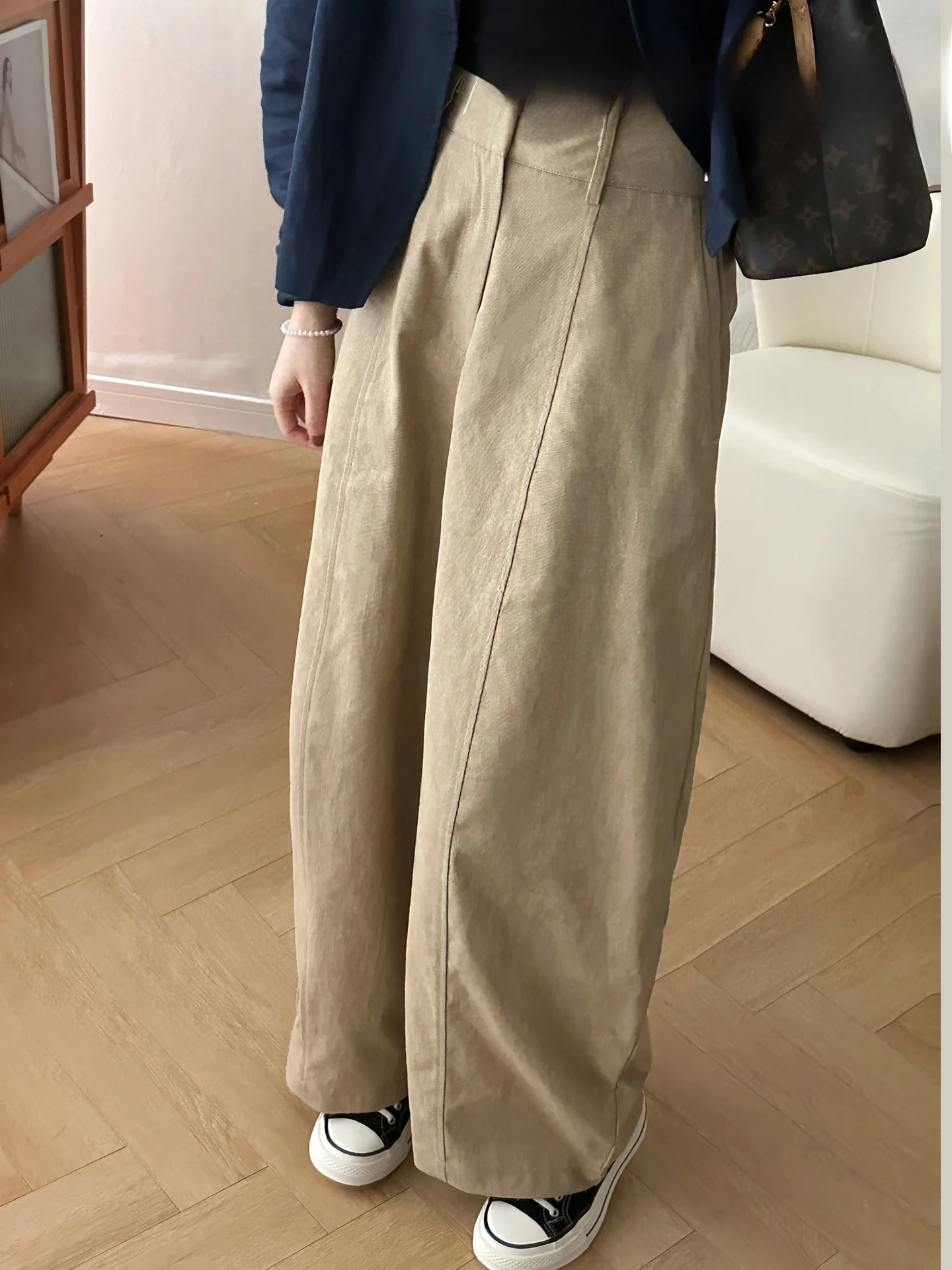 

Loose High Waist Wide Leg Pants Women's Khaki Korean Style Balloon Pants Casual Cotton Trousers Comfortable Loose Fit Trousers
