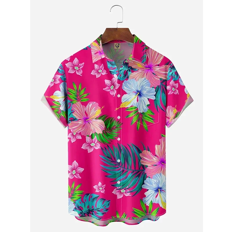 Floral Shirts Men's Hawaii Holiday Party Blouse Cuba Style Lapel Beach Shirt Flower Camisas Short-sleeved Womens Clothes