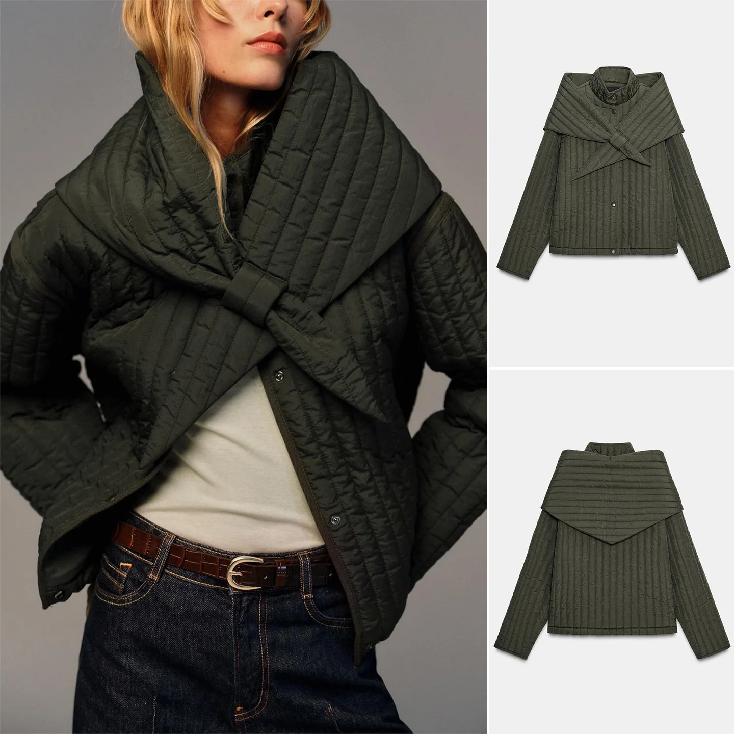 

Autumn New Arrival Women's Long Sve Stand Collar Jaet with Detachable Scarf Cotton Coat 8372278 Straight Cut Commute Sle