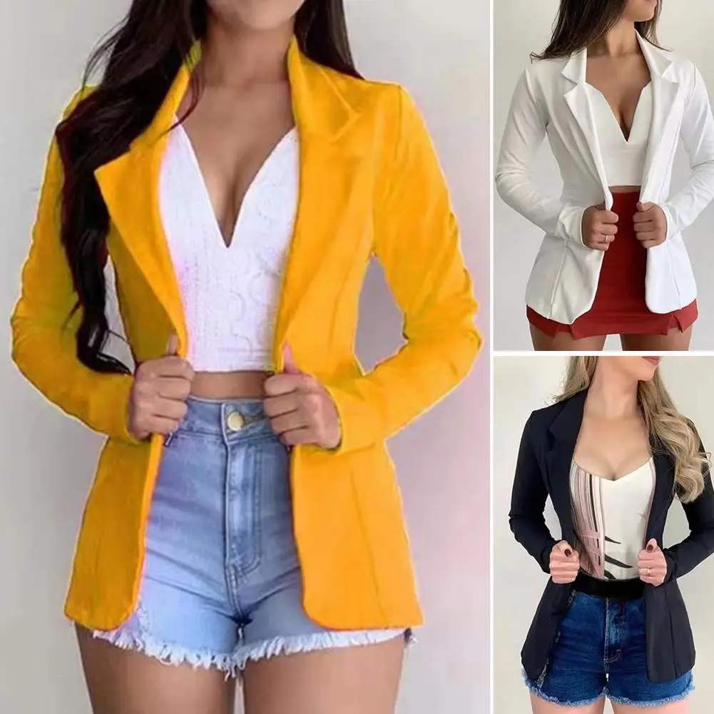 Autumn Blazer Windproof Women Blazer No Button Warm  Chic Women Open Front Casual Suit Jacket Blazer