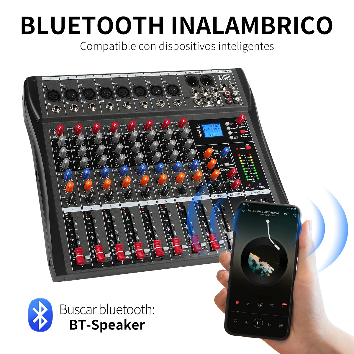 CT80X Professional 8-channel Audio DJ Mixer With Blueteeth Sound Mixer Audio Karaoke Phantom Power 48V USB