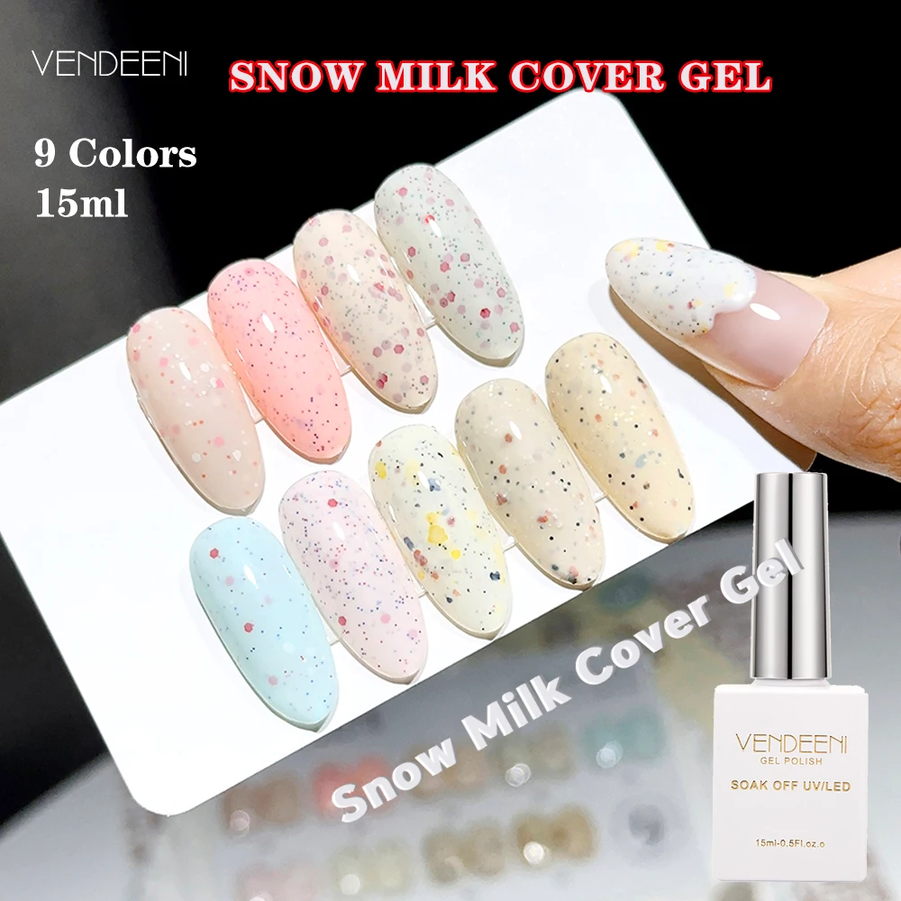 Vendeeni 9 Farben/Set Schneeflocke Milch Eierschale Gel Nagellack UV LED Creme Spot Maniküre Nagellack mit Farbkarte
