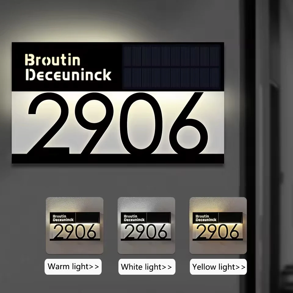 Personalised Solar House Number Outdoor Solar Light LED Backlight Door Number Signs With Lights Custom Solar House Sign for home