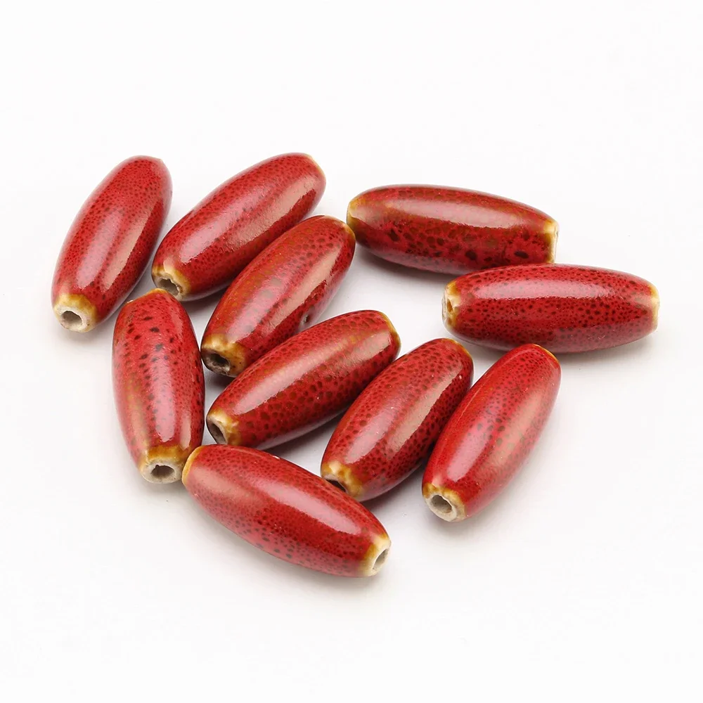 5Pcs/Lot Flower Glazed Long Oval Ceramic Beads For DIY Bracelet Jewelry Making Accessories Loose Spacer Porcelain Big Hole Bead