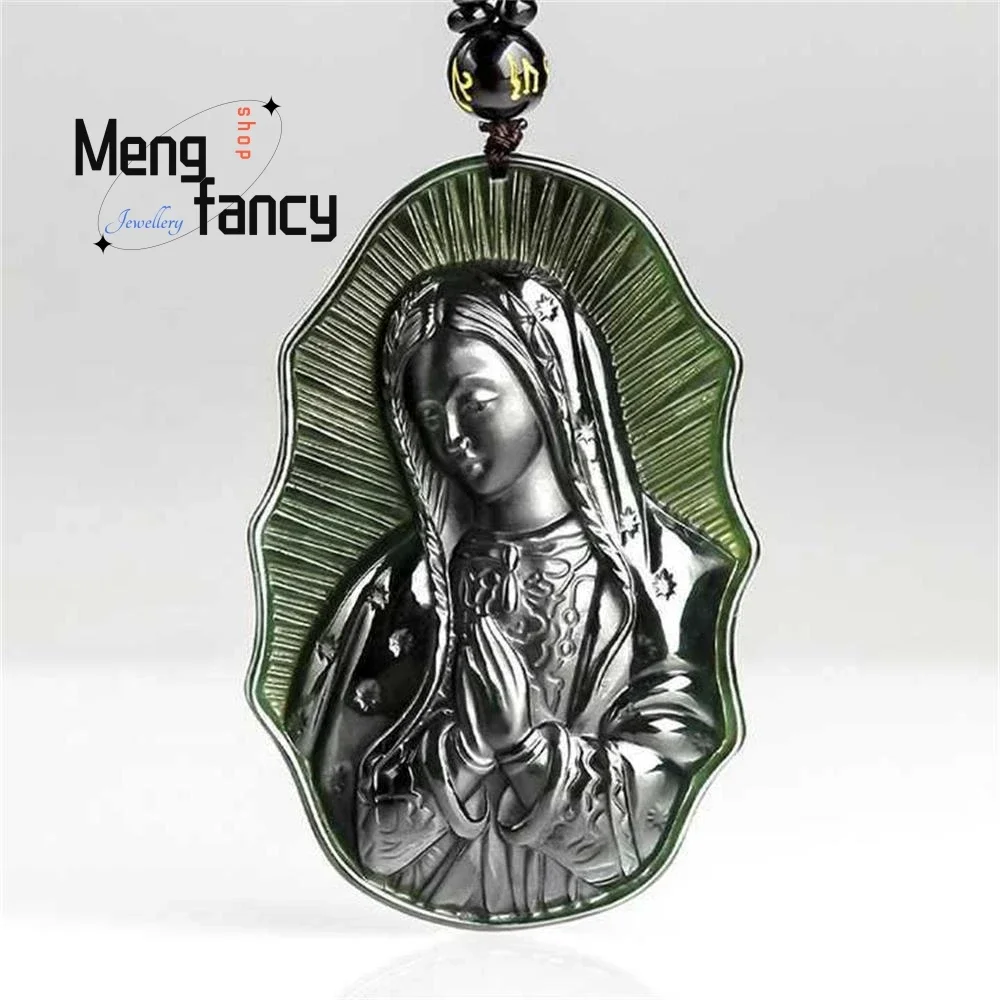 

High-grade Natural Hetian Ink Jade Virgin Mary Pendant Carved With Fine Craftsmanship Fashion Luxury Jewelry Holiday Gift Mascot