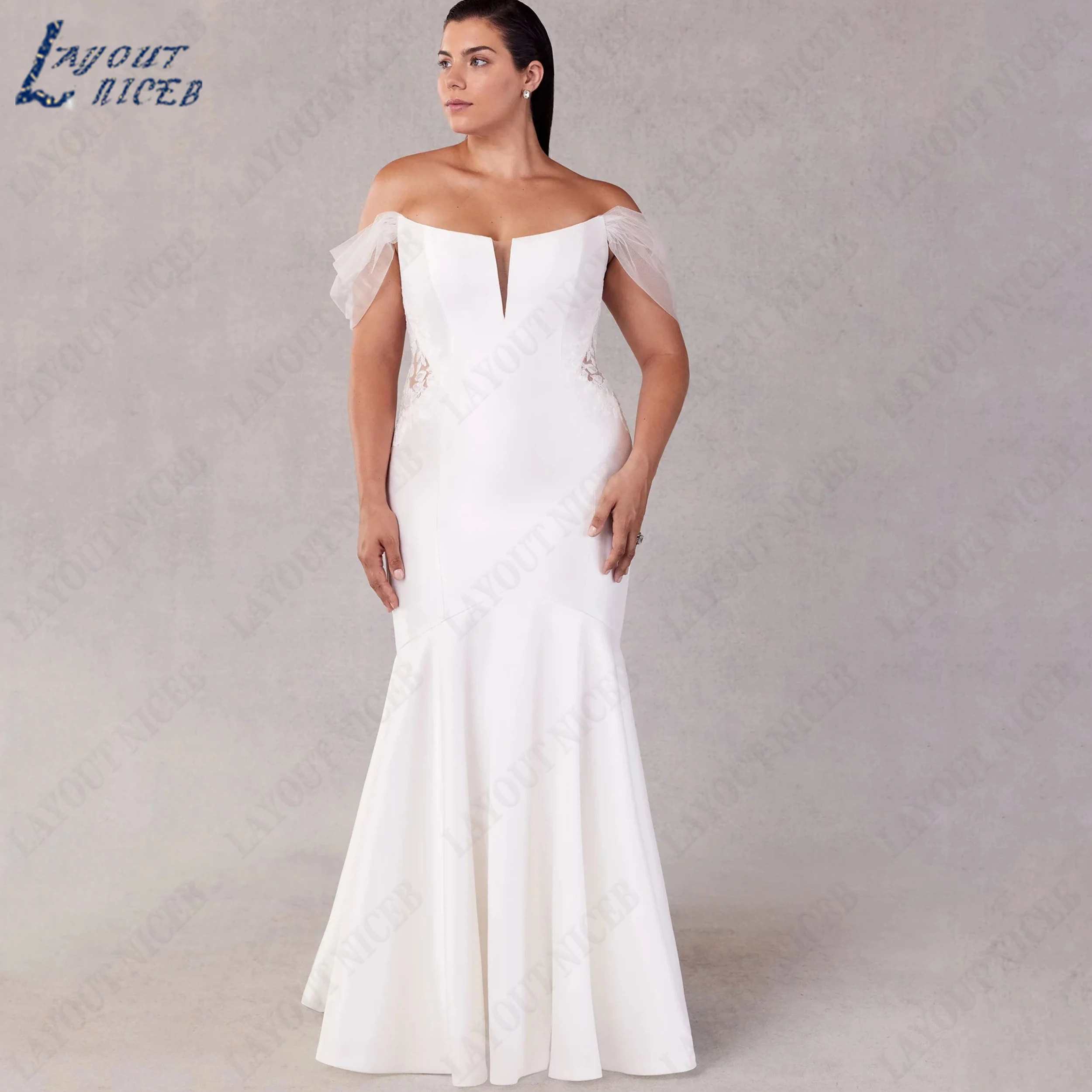 LAYOUT NICEB Mermaid Plus Size Bridal Gown Off The Shoulder Wedding Dress Boat Neck  Soft Satin Bride Dresses Customized