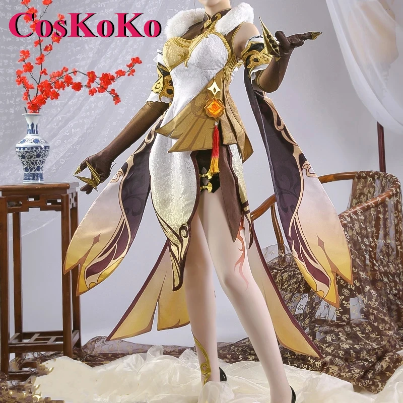 CosKoKo Ningguang Cosplay Anime Game Genshin Impact Costume Cheongsam Gorgeous Dress Uniform For Women Party Role Play Clothing