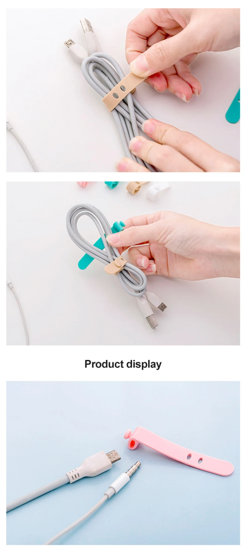 1pcs Cable Tie Silicone (4 Pack) Multi-color Reusable Holder Strap Organizer Management For Fastening Cable Cords And Wires