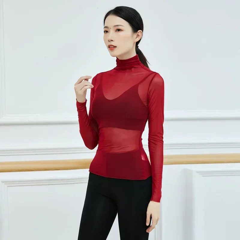 

Adult Mesh Turtleneck Belly Dance Top Transparent Blouse Shirt Costume for Women Oriental Dance Clothes Dancer Wear Clothing