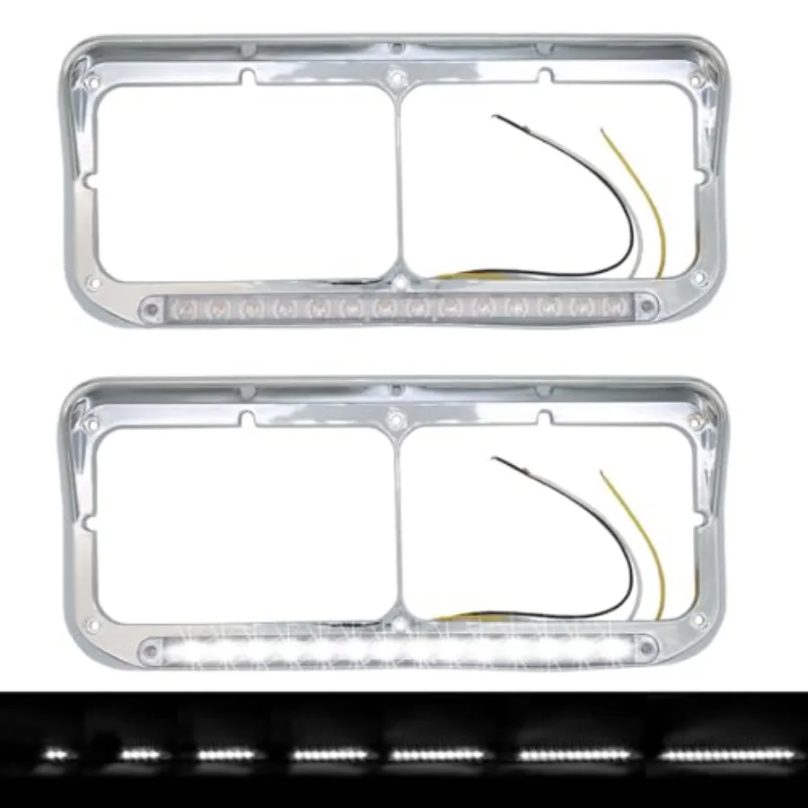 

Dual Rectangular 2X for 4x6 Light Headlight Bezel with 12" Light Strip for Kenworth T400 T600 T800 W900B W900L Peterbilt 378 37