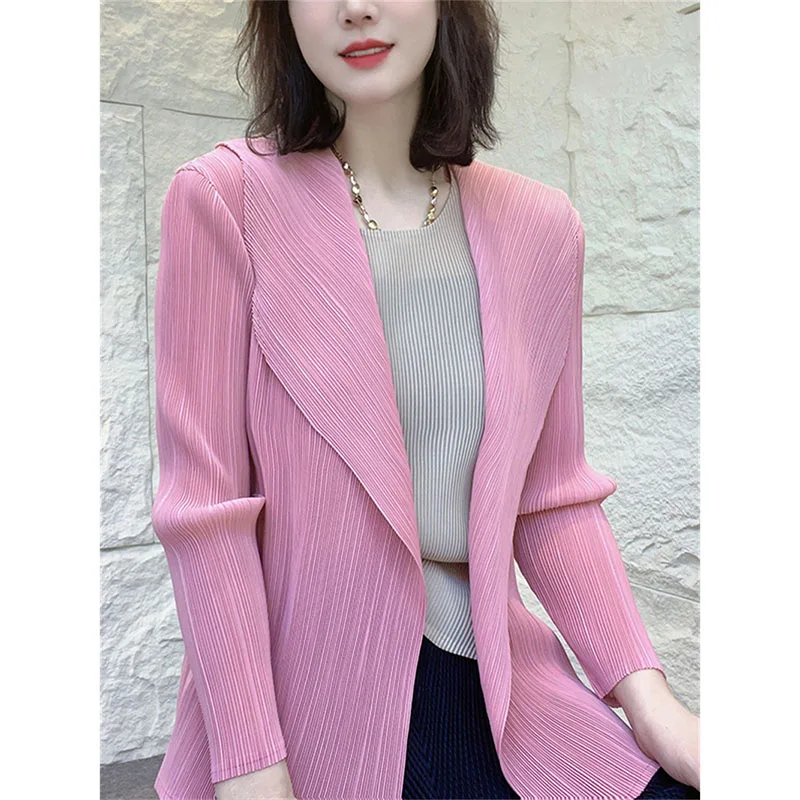 Coreano senhora moda manga longa terno outwear 2025 femme novos plissados por favor blazer casaco superior outono feminino jaqueta de lazer avançado